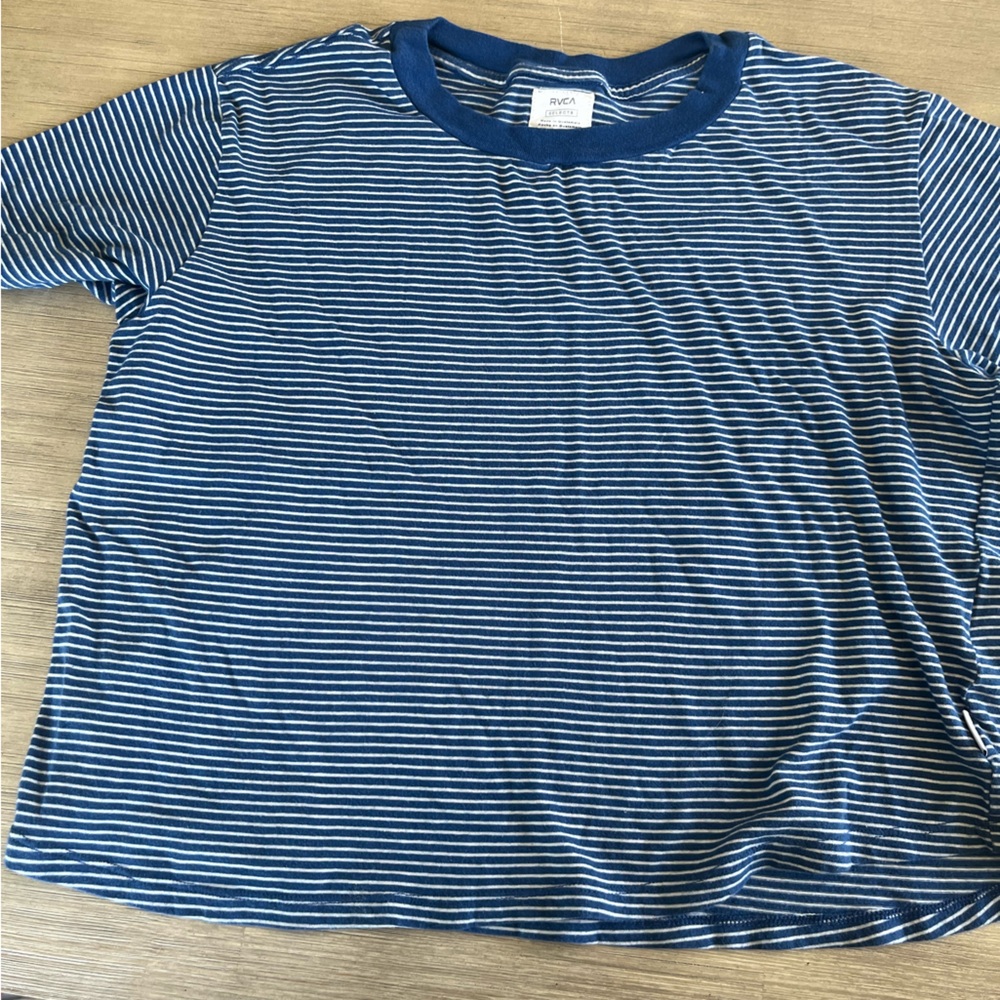 RVCA Navy and White Striped Tee